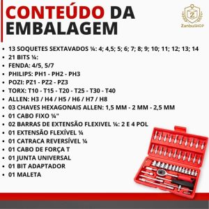 Alternative view of Kit de Ferramentas com 46 Peças – Chave Catraca 1/4", Soquetes Métricos, Extensor Bits e Estojo Portátil, – Para Uso Automotivo Manutenção Reparos Oficina e Doméstico, Multifuncional, Completo