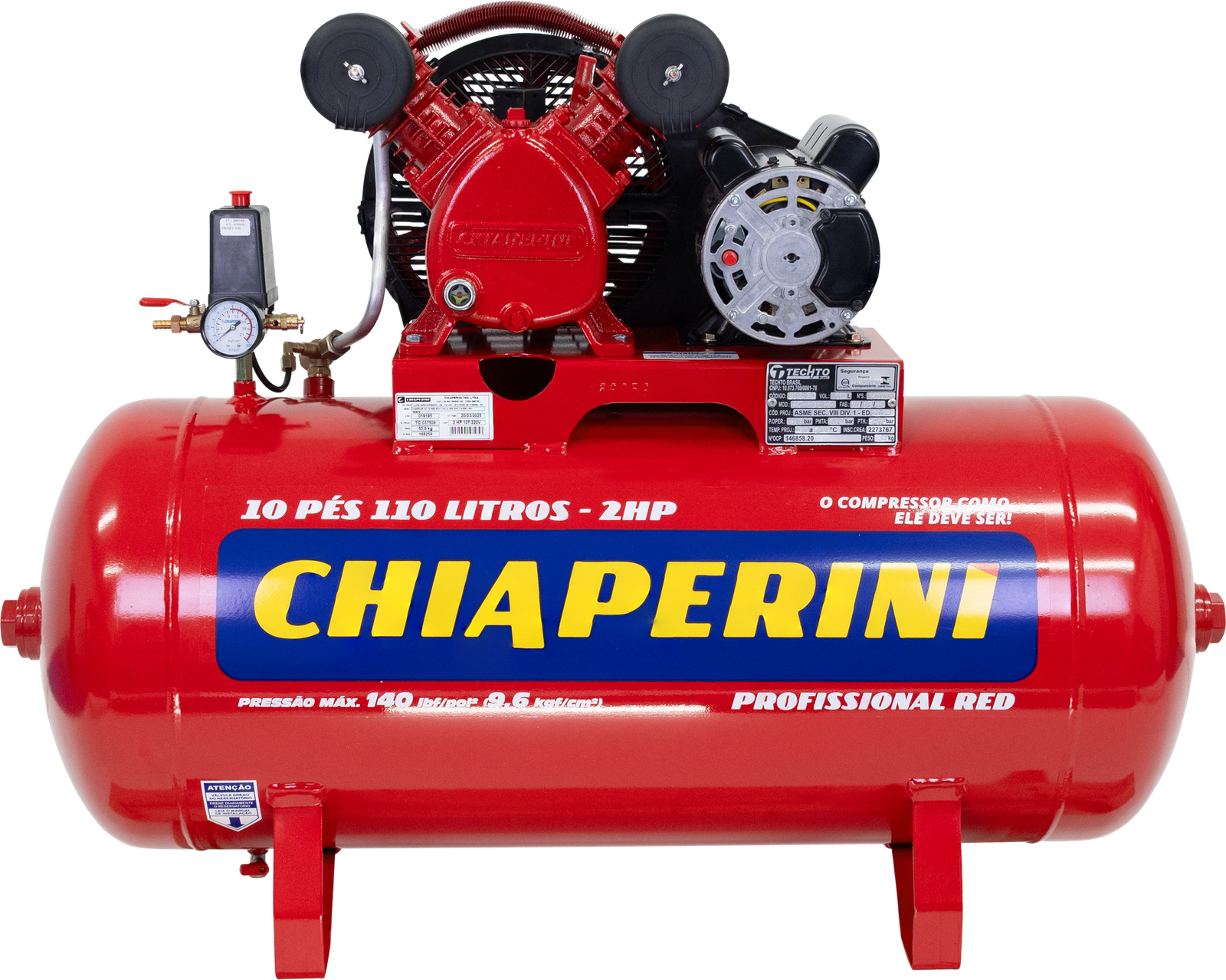 Compressor de ar média pressão 10 pcm 110 litros - Chiaperini 10/110 RED