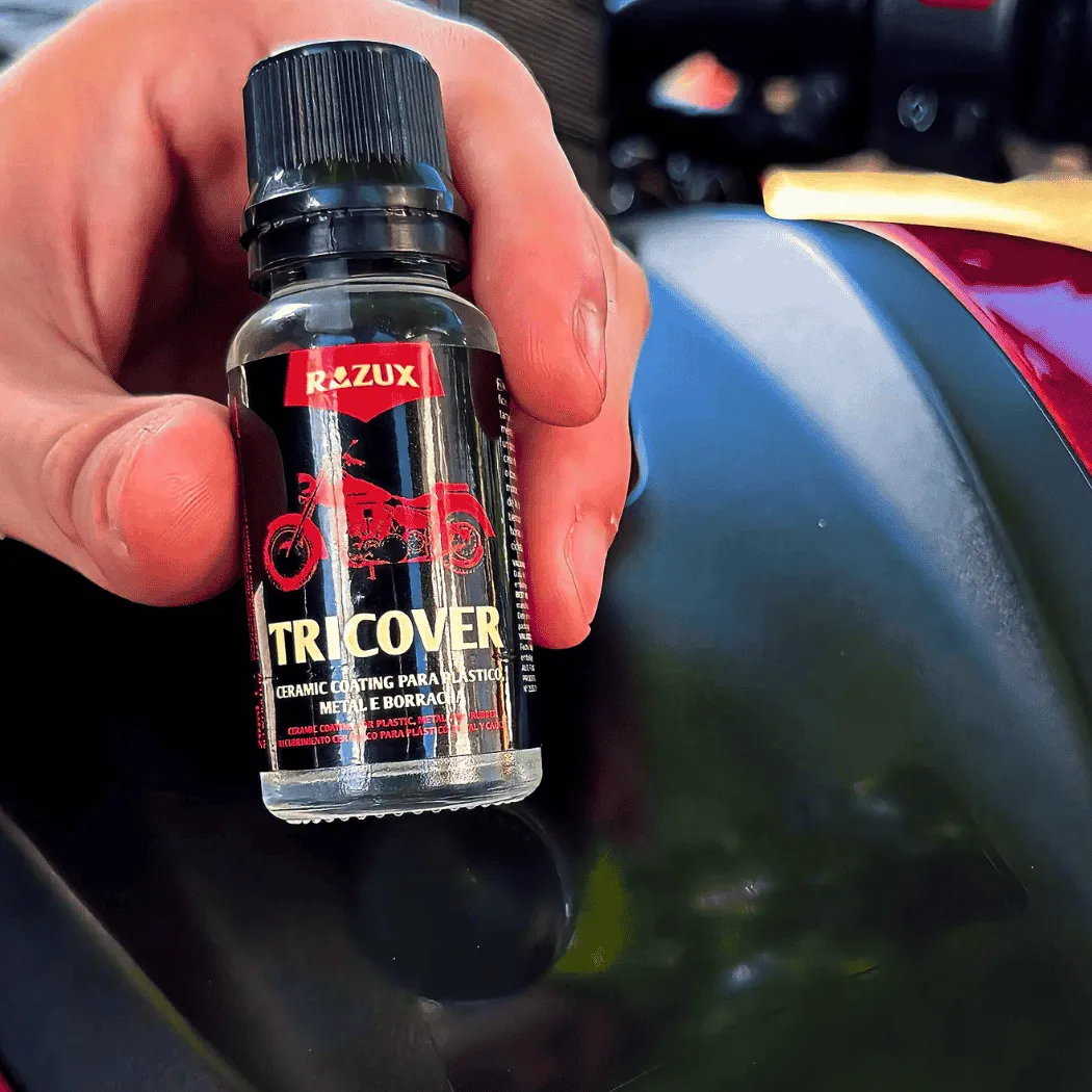 Vitrificador Moto Tricover Razux Plásticos Metal Borracha 20ml Espuma Aplicadora