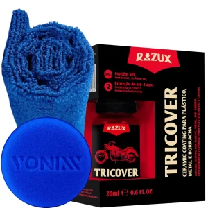 Kit de Vitrificador para Moto Tricover Plásticos Metal Borracha 20ml Razux Espuma Aplicadora